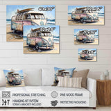 70S Surfing Van At The Beach I Canvas Canvas