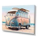 70S Surfing Van At The Beach II Canvas Canvas