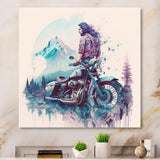 Man And His Motorcycle With Mountain Views - Motorcycle Canvas Wall Art