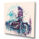 Man And His Motorcycle With Mountain Views - Motorcycle Canvas Wall Art