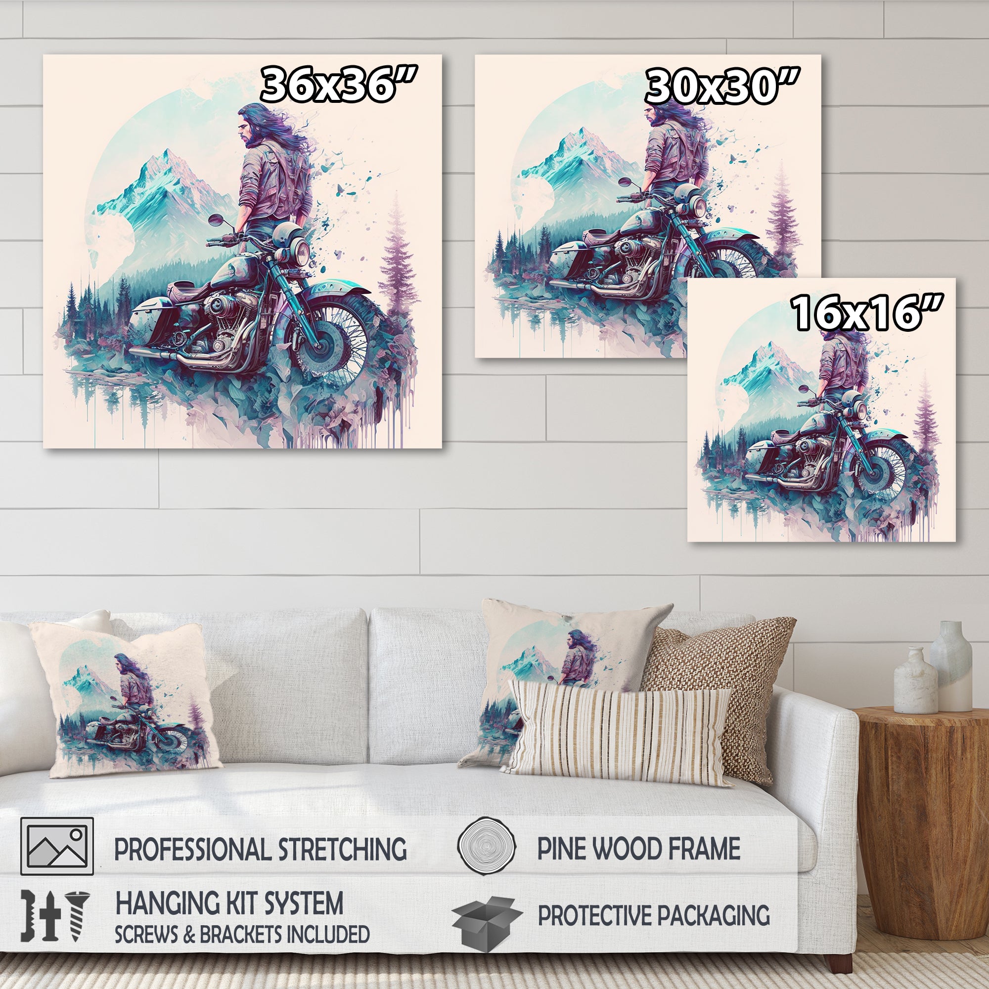 Man And His Motorcycle With Mountain Views - Motorcycle Canvas Wall Art