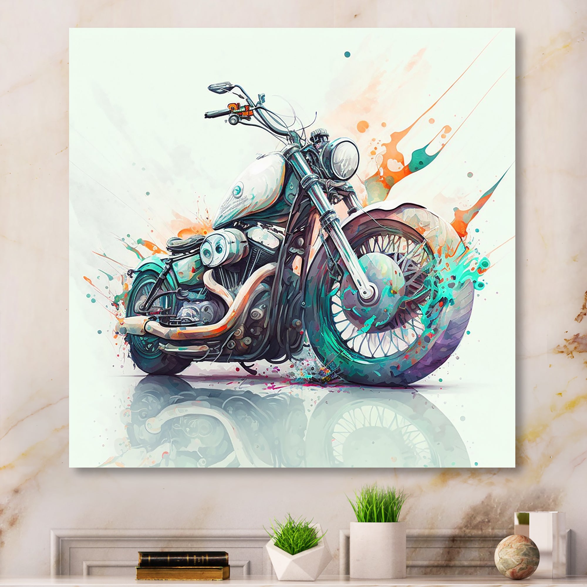 Modern Vibrant Motorcycle - Motorcycle Canvas Wall Art