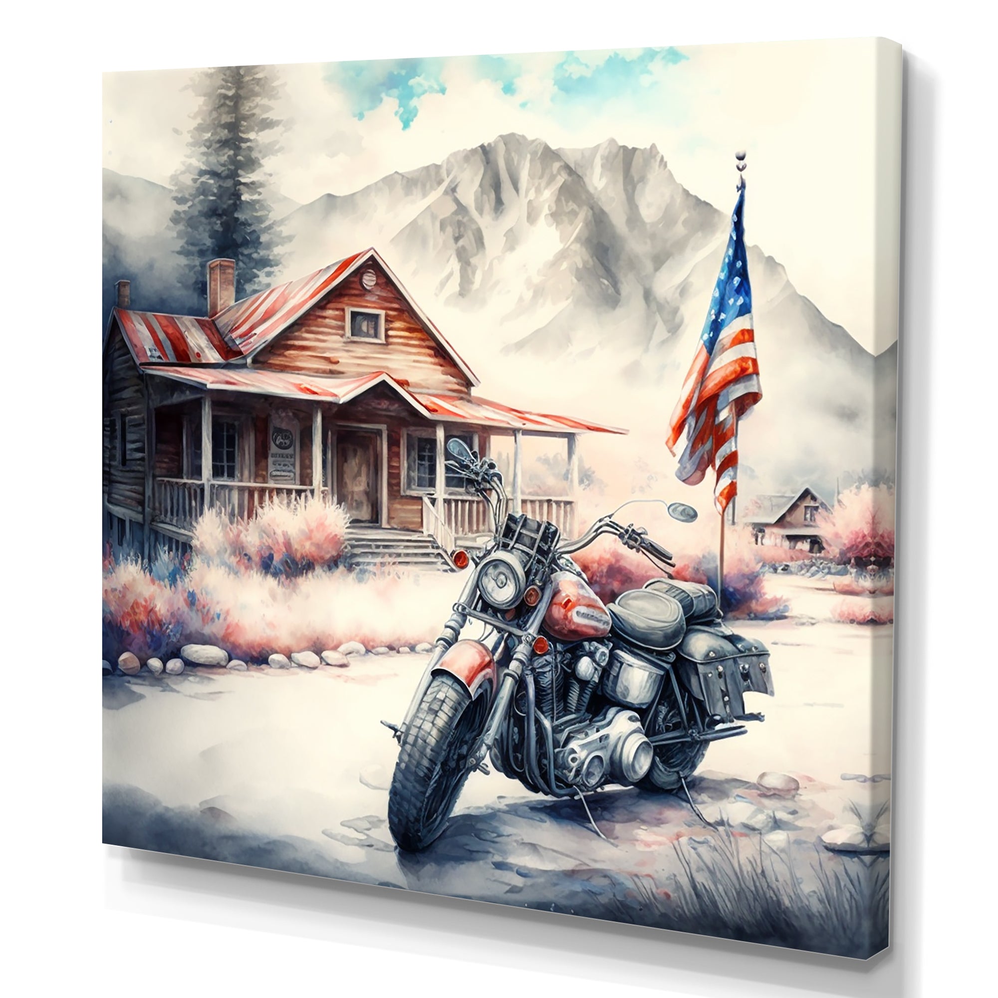 Motorcycle Parked At The Cabin I - Motorcycle Canvas Wall Art