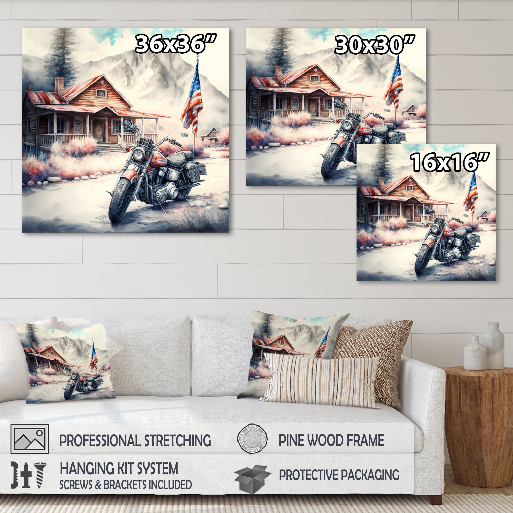 Motorcycle Parked At The Cabin I - Motorcycle Canvas Wall Art