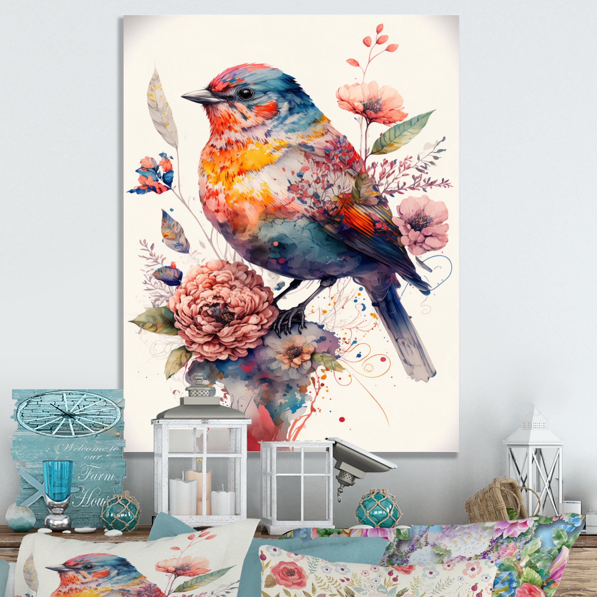 Cute Bird Floral Art - Bird Wall Decor