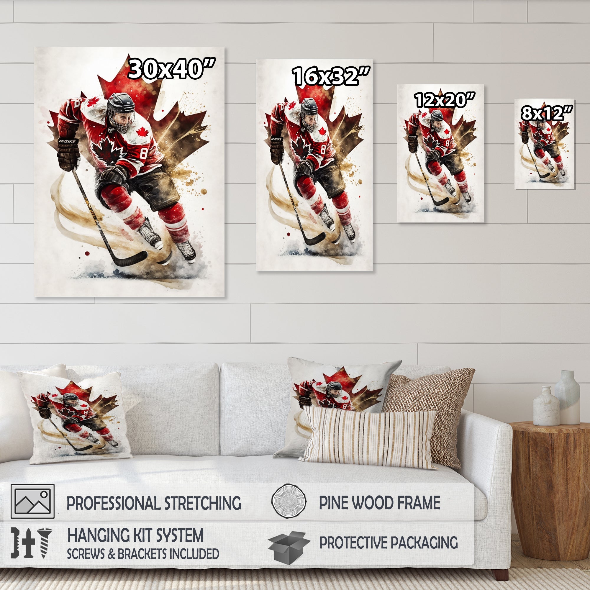 Canadian Hockey Player In Action I - Sport Hockey Canvas Wall Art