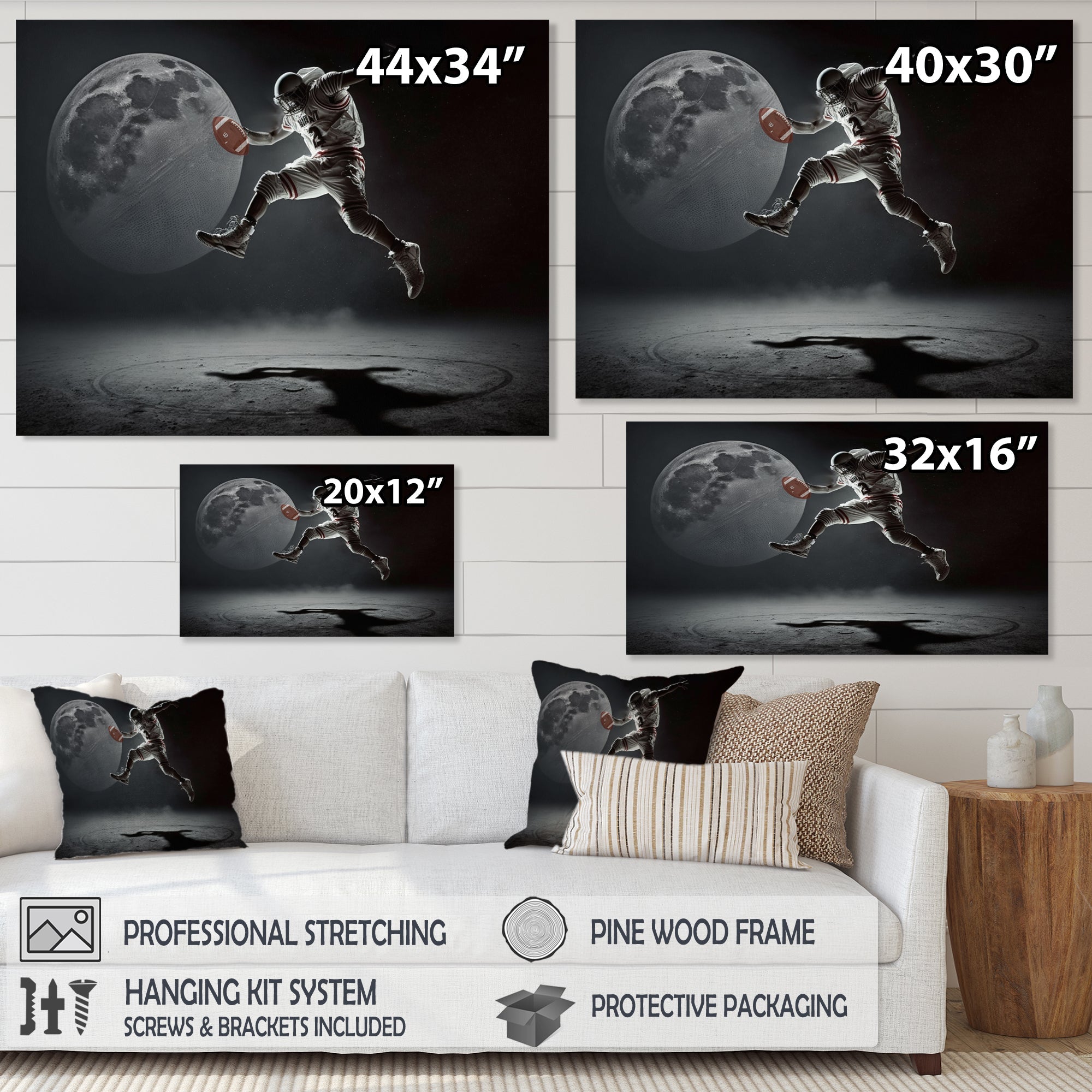 Touchdown On The Moon - Sport Basketball Canvas Wall Art