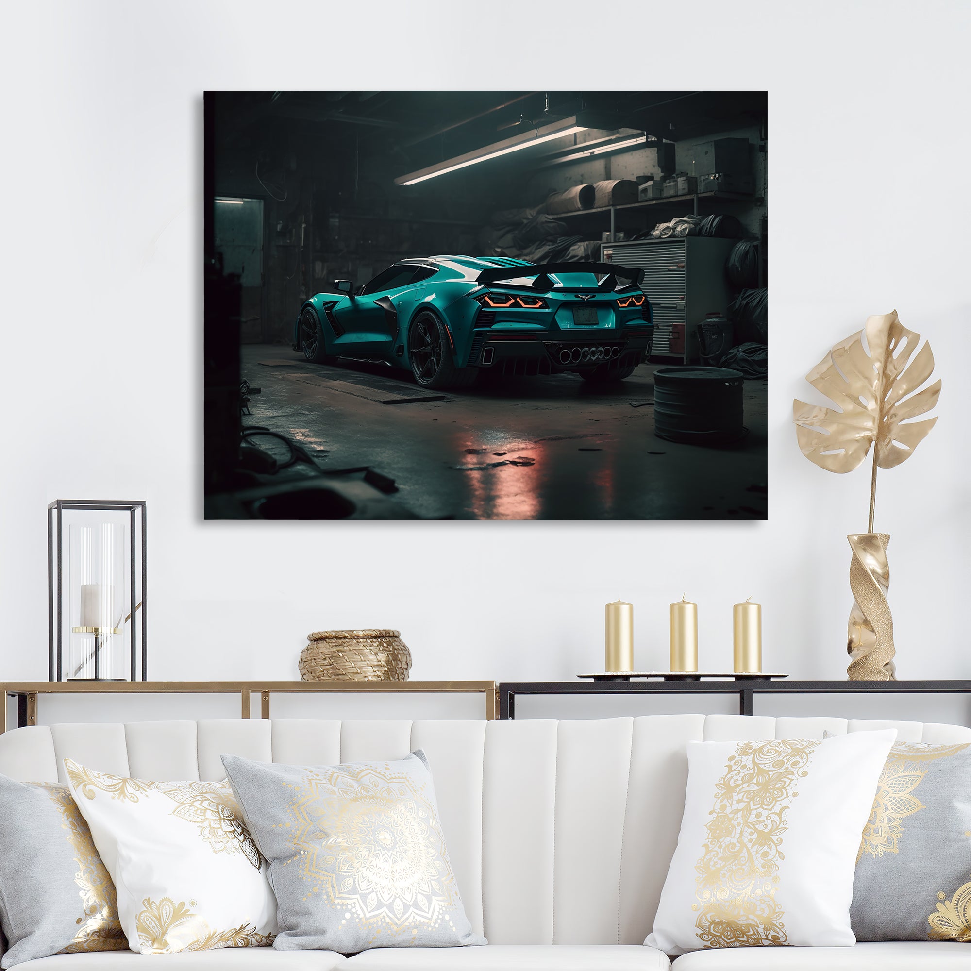 Vette In Underground Garage - Car Exotic Canvas Wall Art