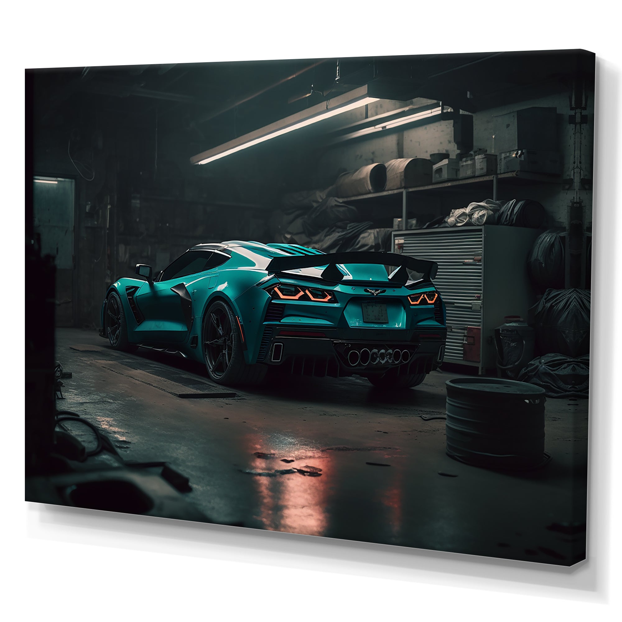 Vette In Underground Garage - Car Exotic Canvas Wall Art