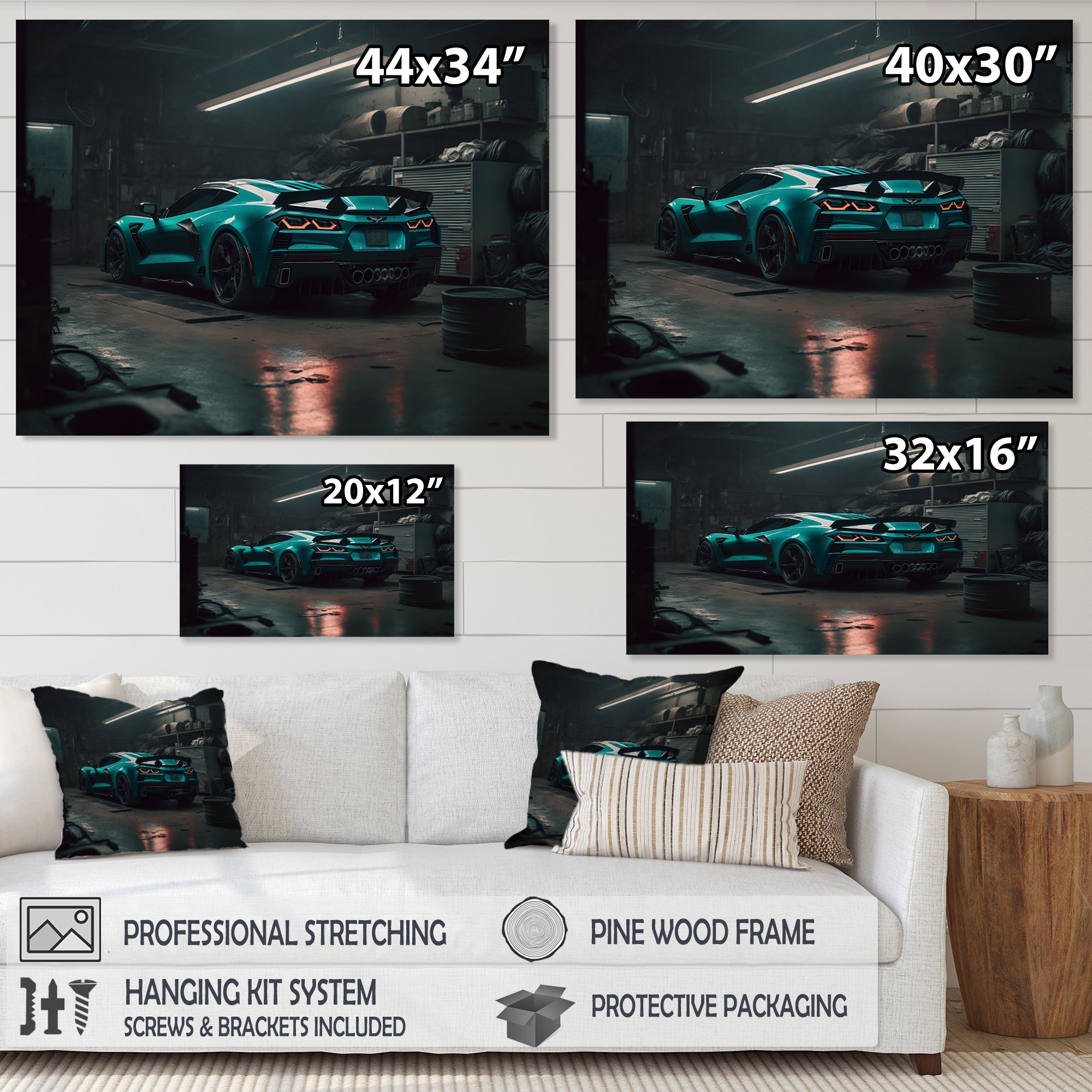 Vette In Underground Garage - Car Exotic Canvas Wall Art