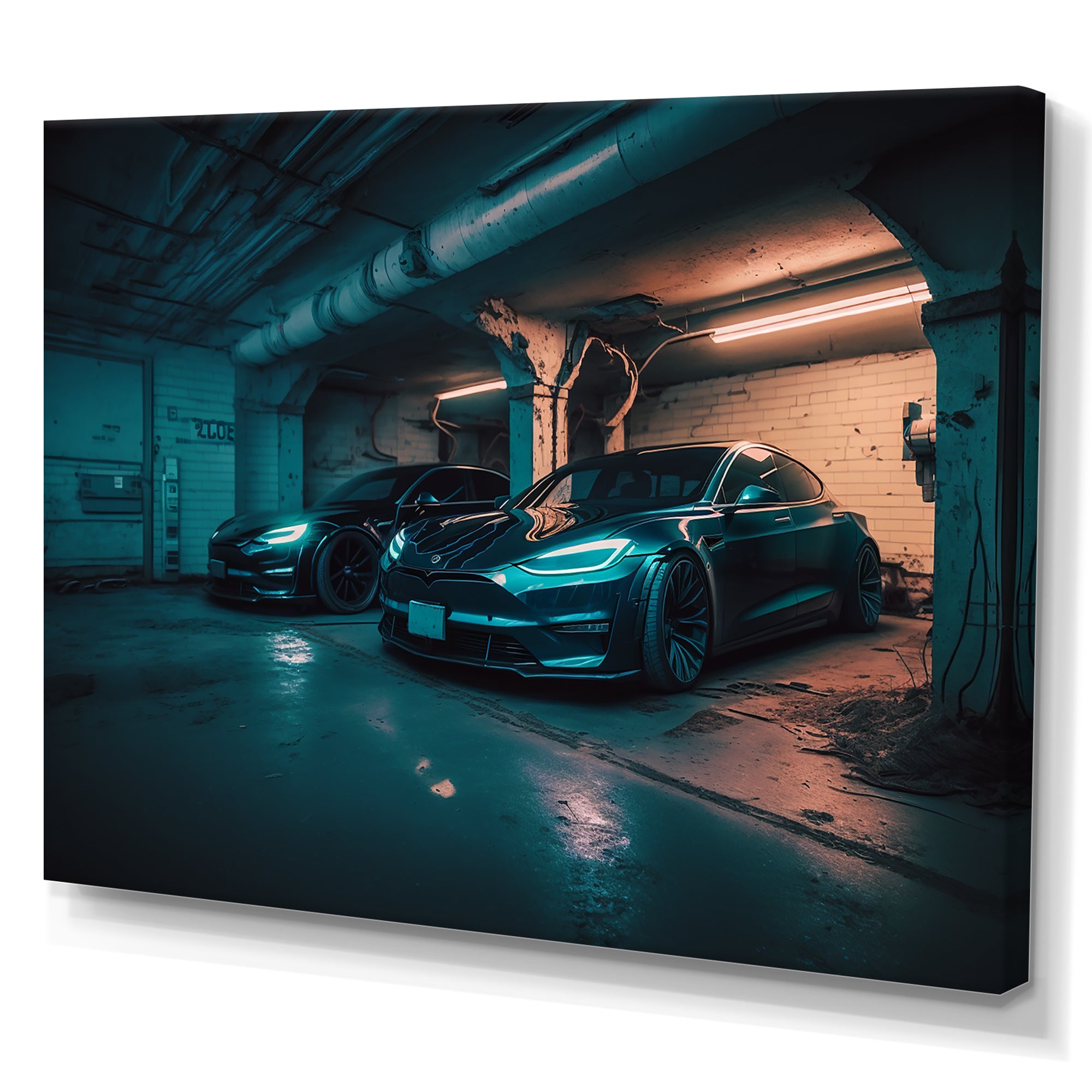 Hybrid Power In Underground Garage - Car Exotic Canvas Wall Art
