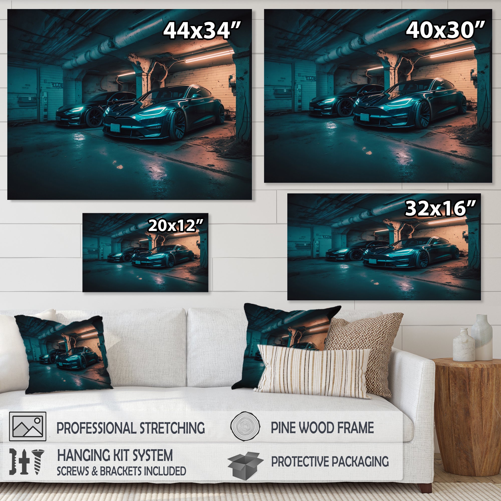 Hybrid Power In Underground Garage - Car Exotic Canvas Wall Art