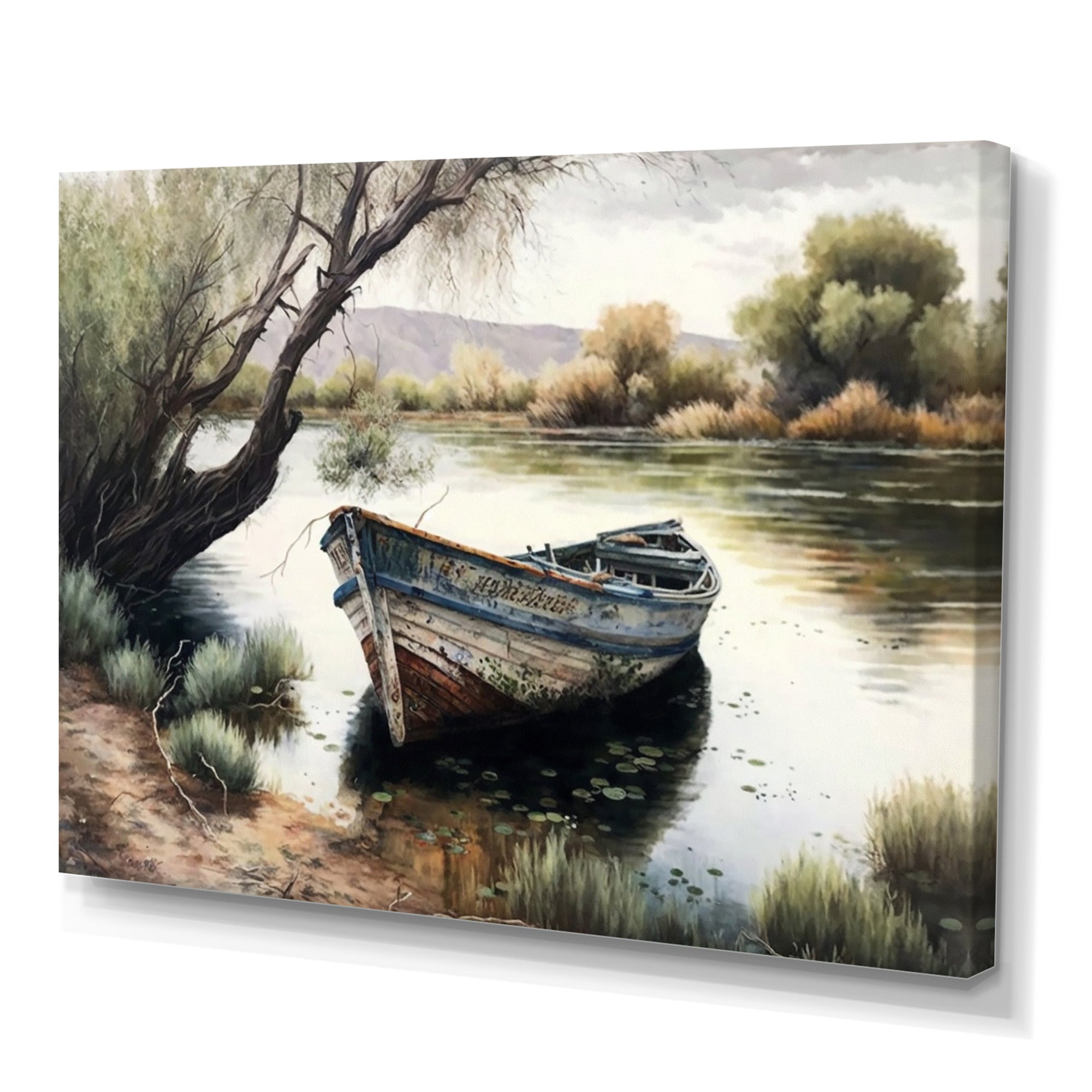 Fishing Boat In The River - Boat Fishing Canvas Wall Art
