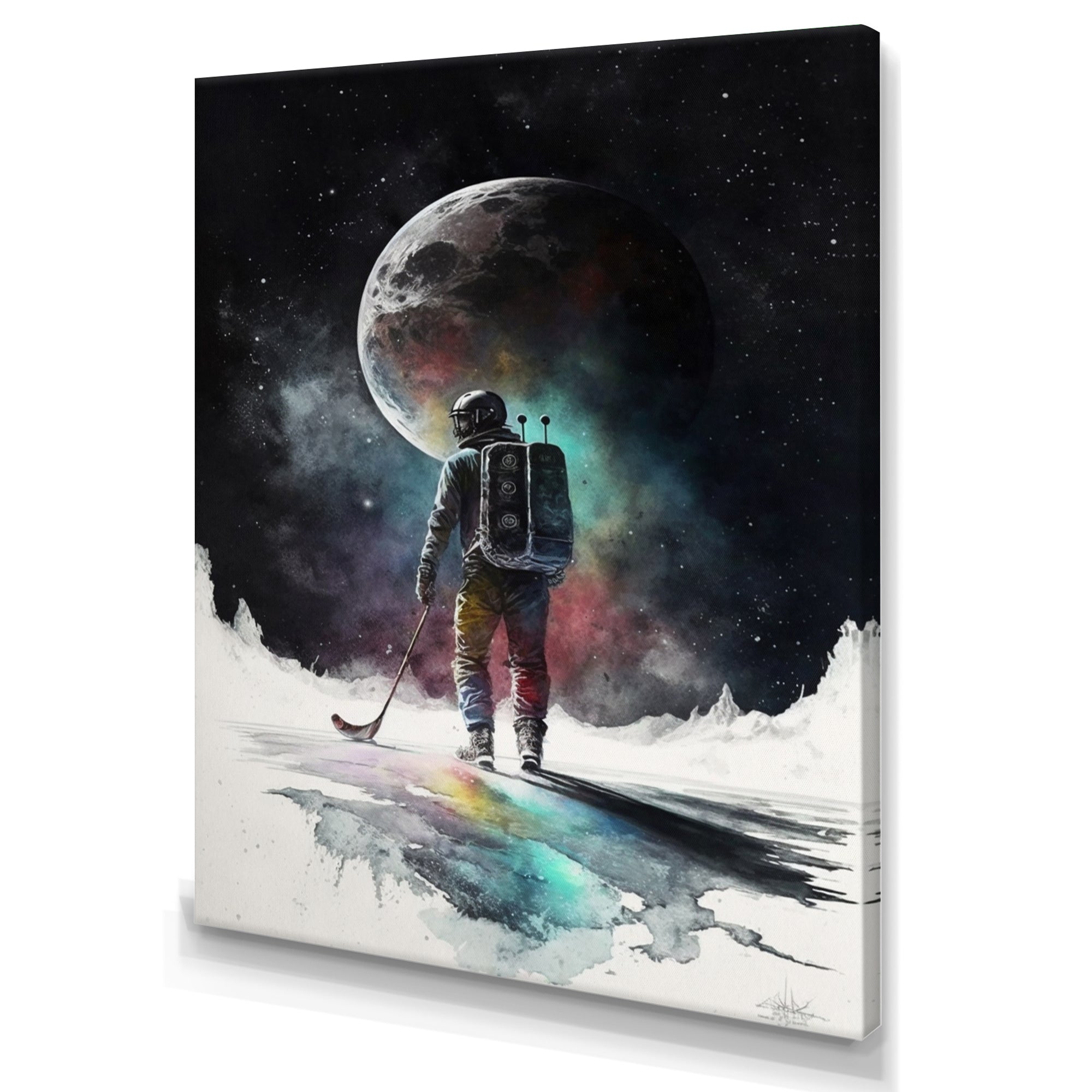 Hockey Player On The Moon - Sport Hockey Canvas Wall Art