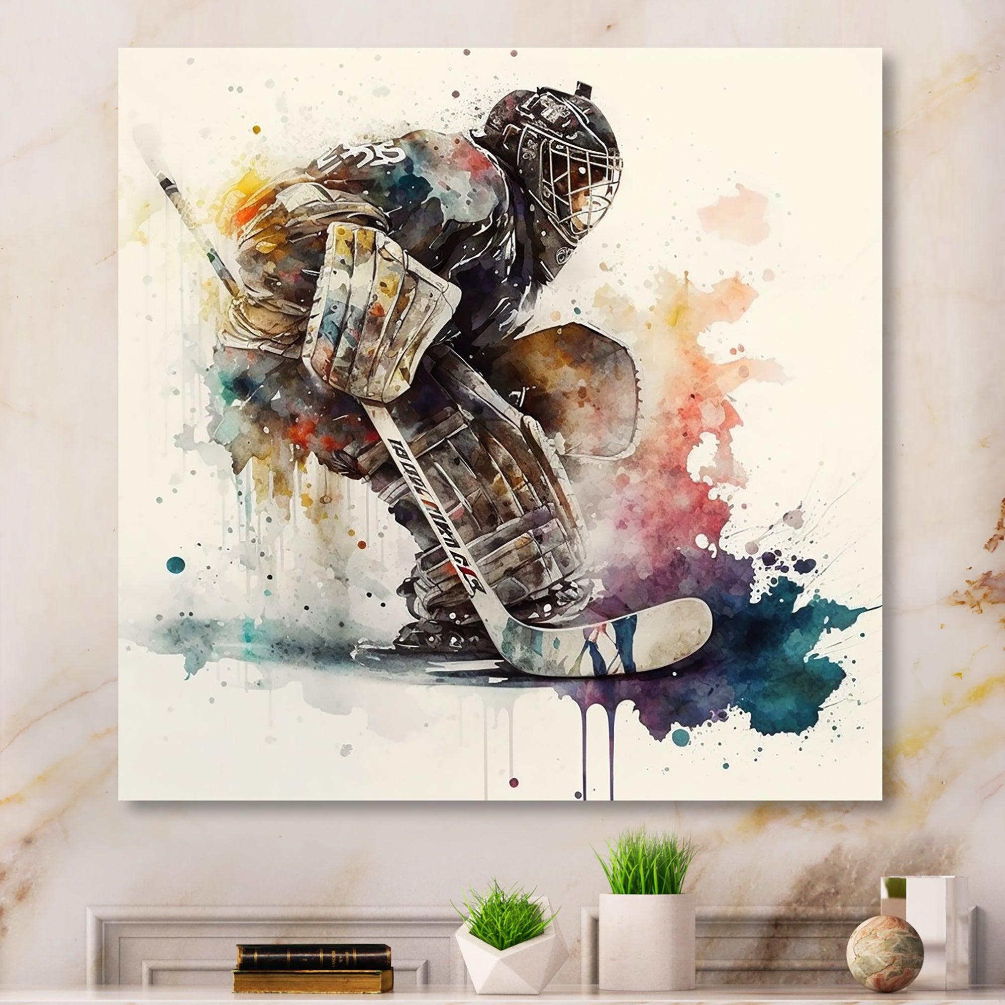 Hockey Goalie During The Hockey Game I - Sport Hockey Canvas Wall Art