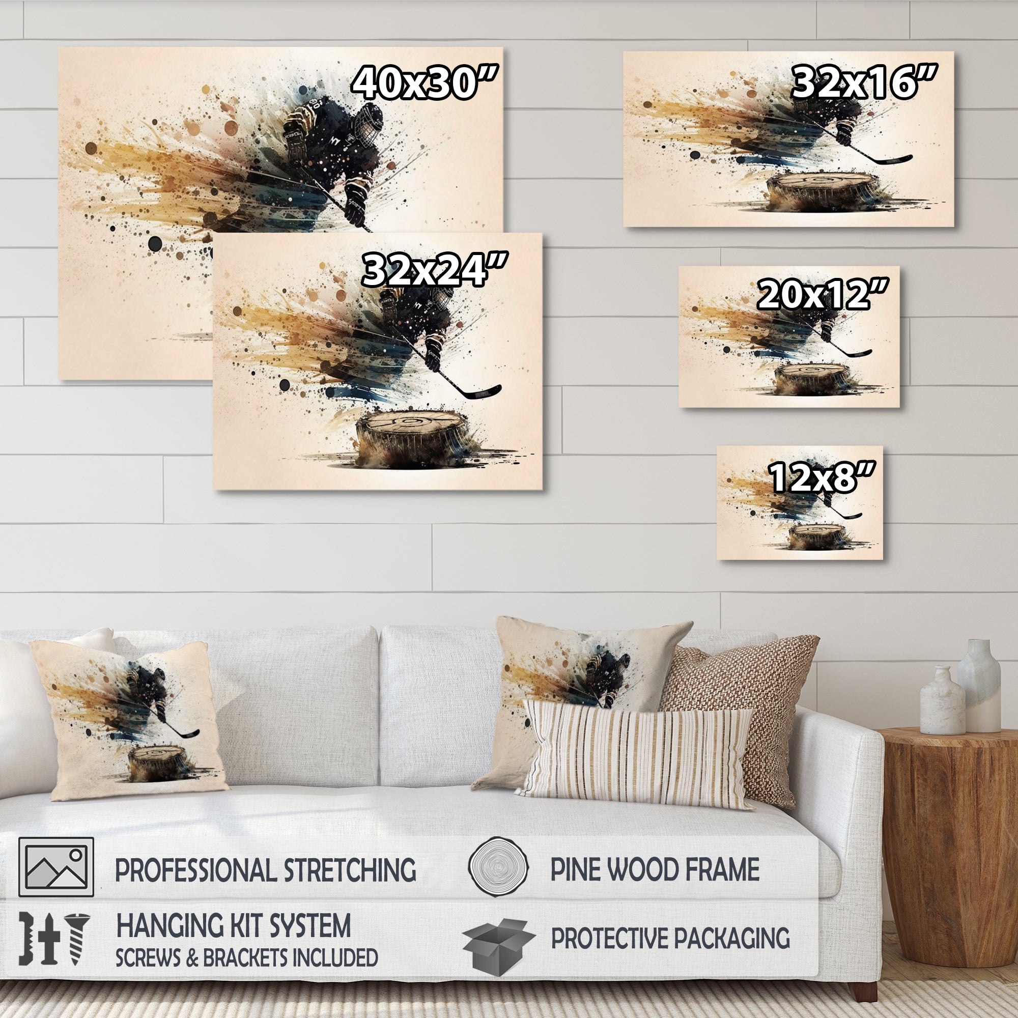 Hockey Player Hitting Puck - Sport Hockey Canvas Wall Art