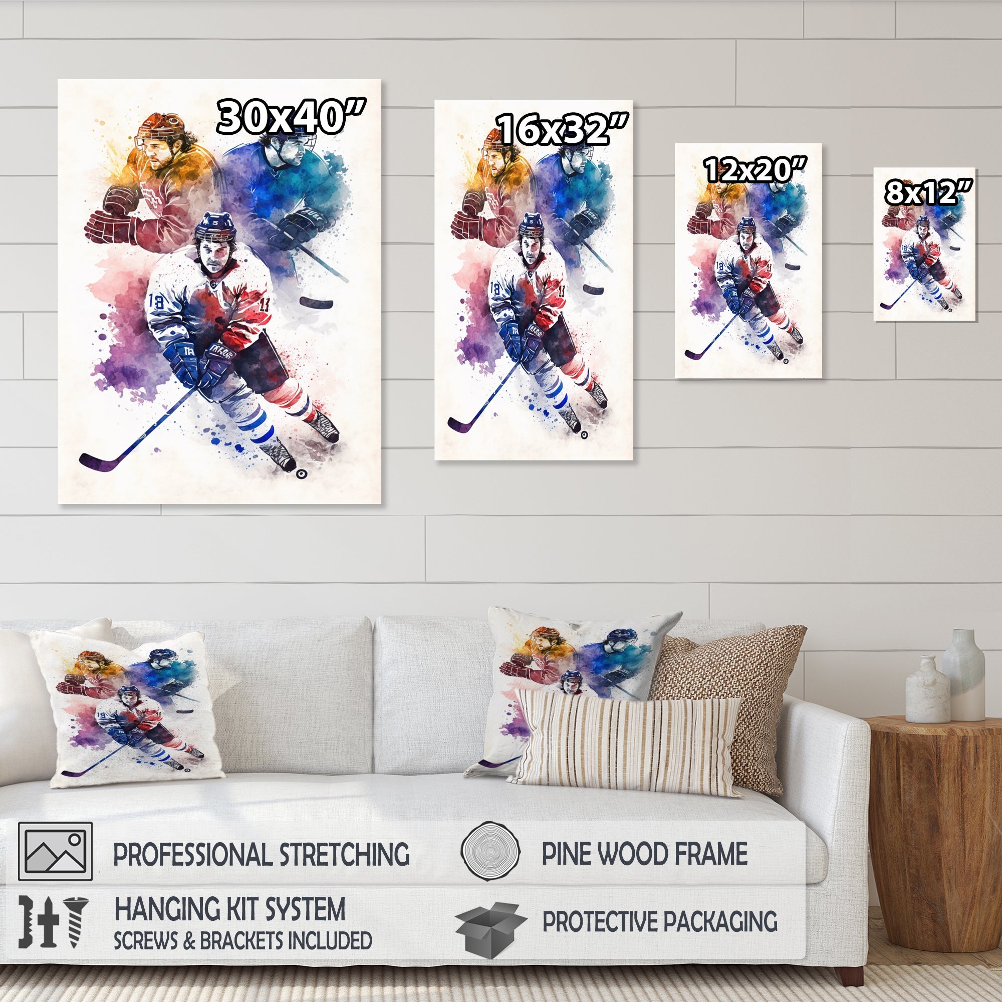 Three Hockey Players During Game I - Sport Hockey Canvas Wall Art