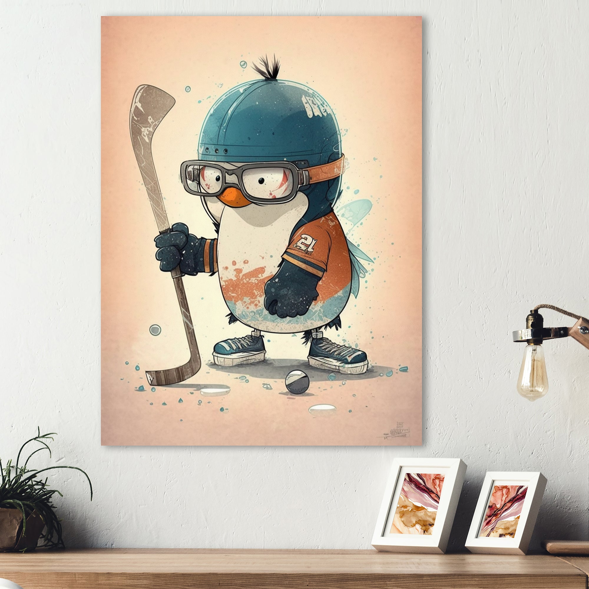 Anime Hockey Penguin - Sport Hockey Canvas Wall Art