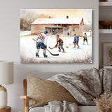 Kids Playing Hockey On Ice Rink I - Sport Hockey Canvas Wall Art