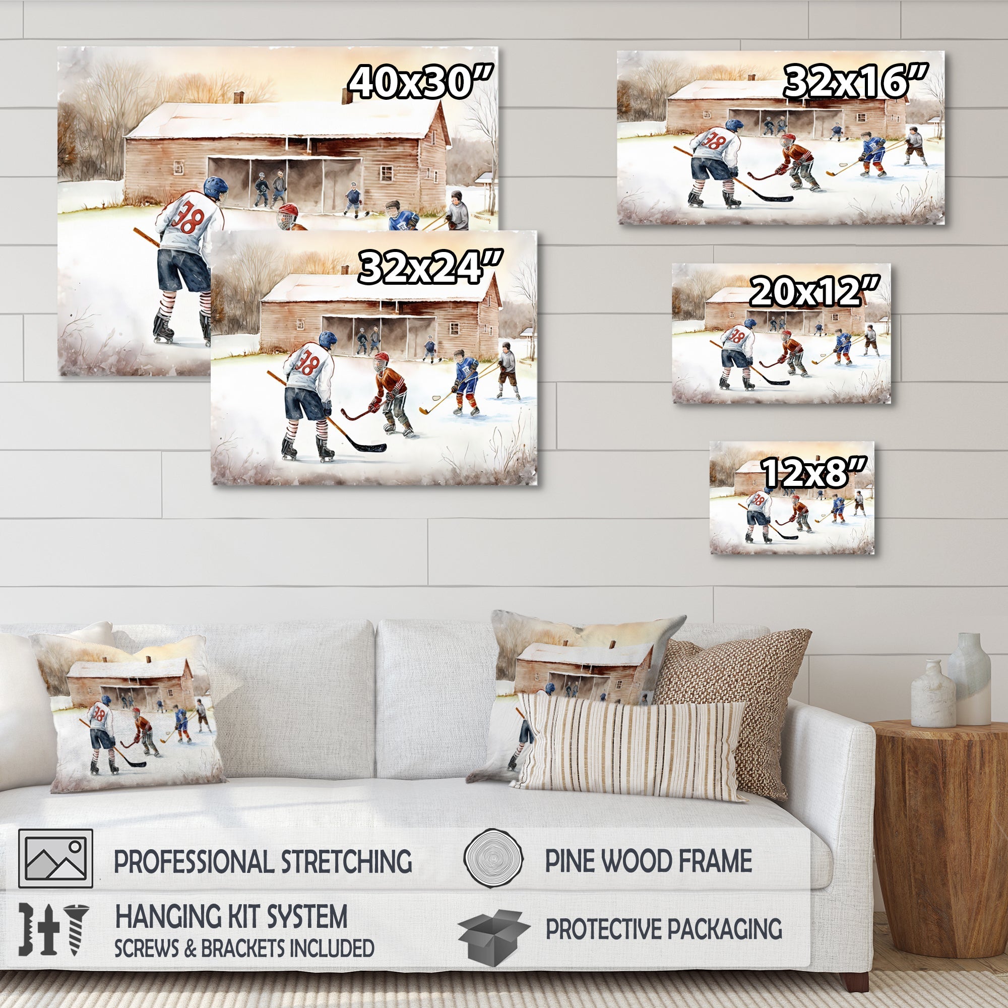 Kids Playing Hockey On Ice Rink I - Sport Hockey Canvas Wall Art
