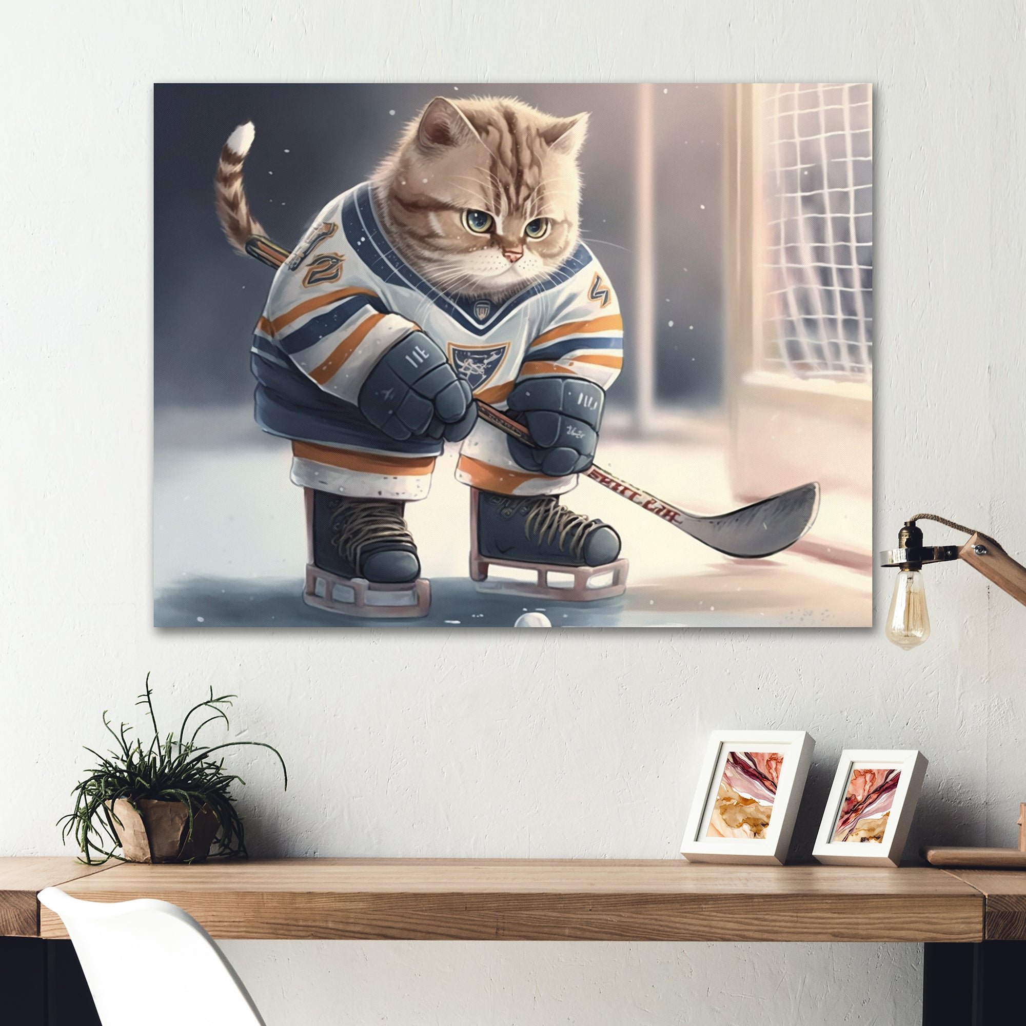 Anime Hocket Cat On Ice Rink I - Sport Hockey Canvas Wall Art