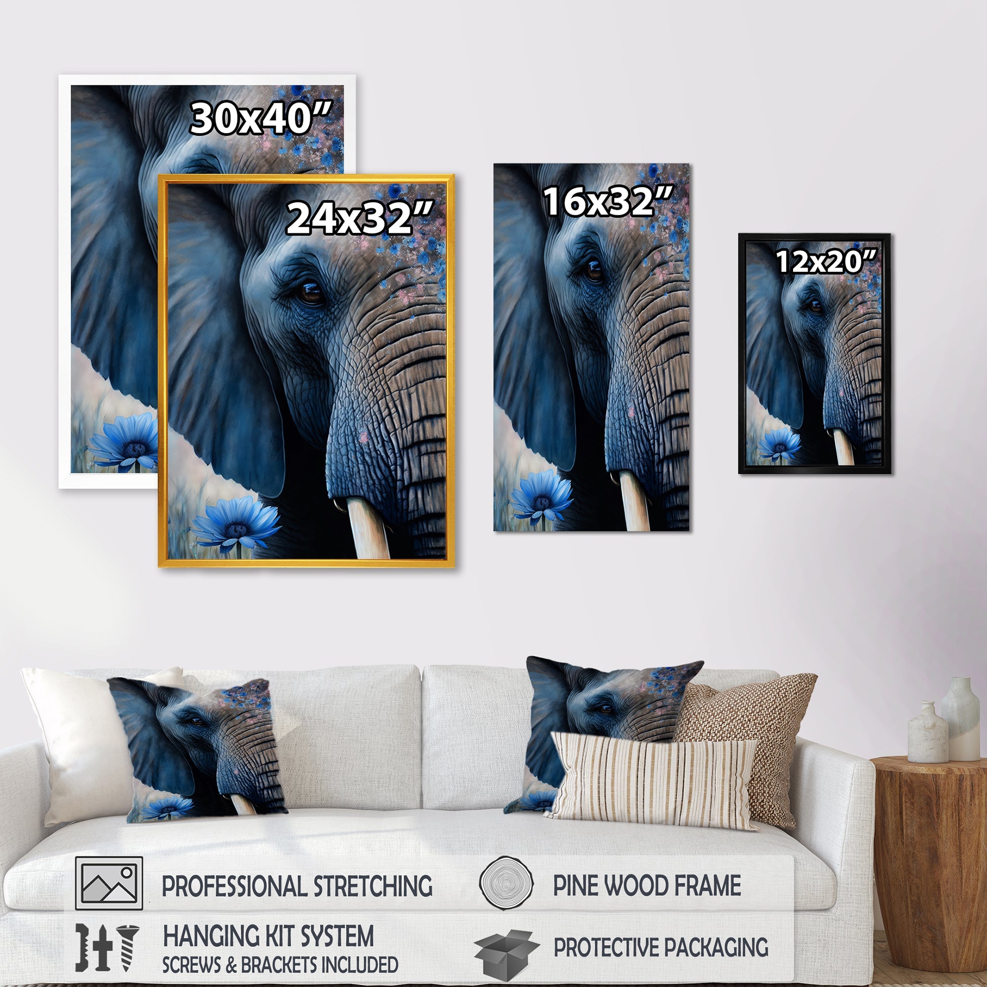 Elephant Portrait - Elephant Framed Canvas Art