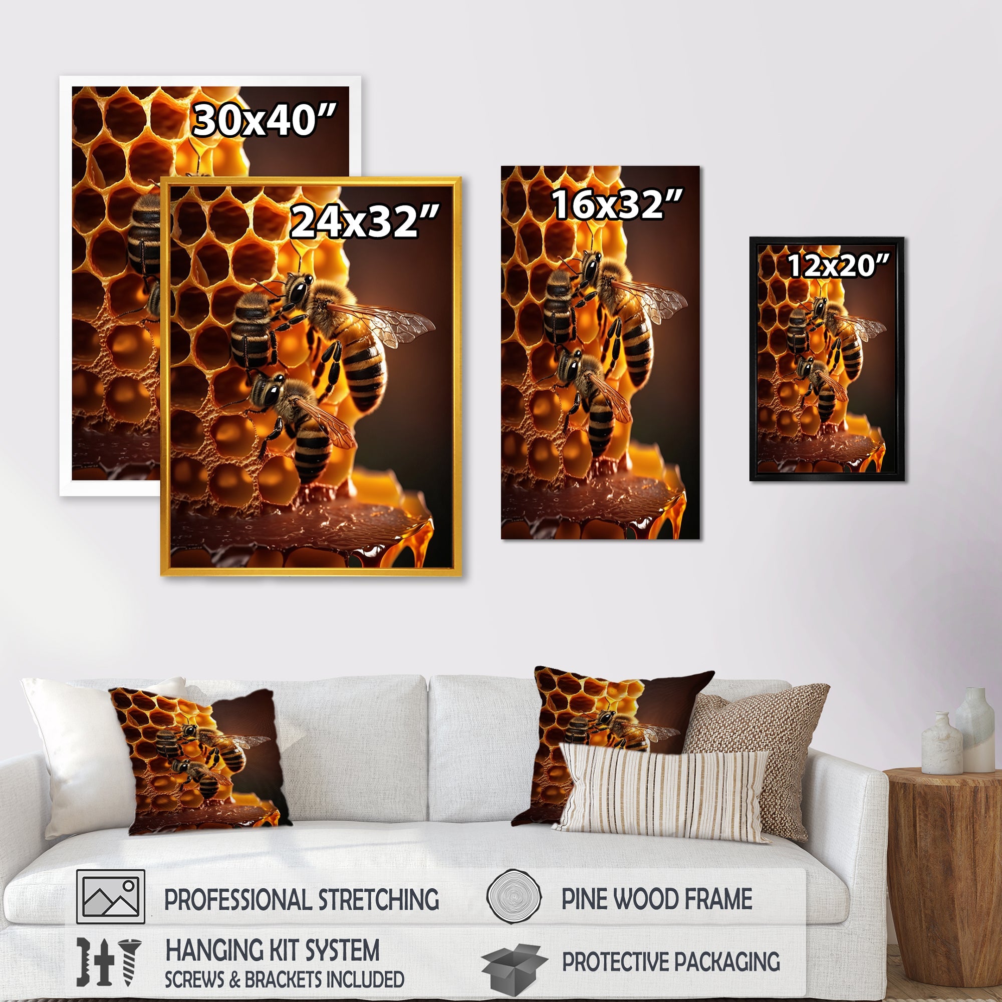 Honey Bees In Nest - Bee Canvas Wall Art