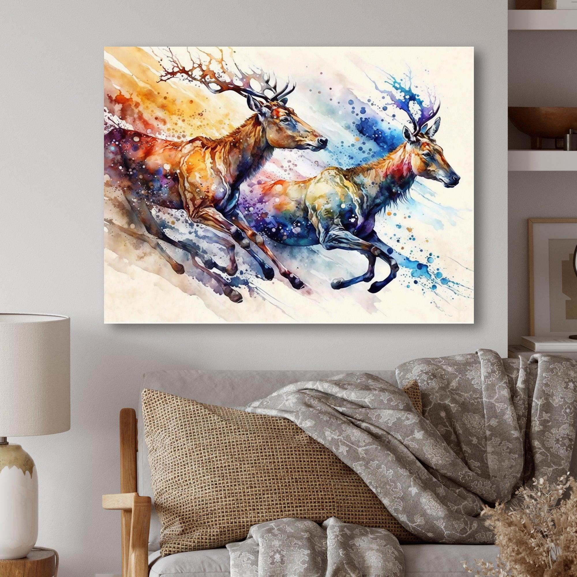 Deers Running - Brown Deer Wall Art
