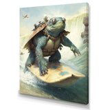 Turtle Surfing With Goggles - Green Turtle Wall Art