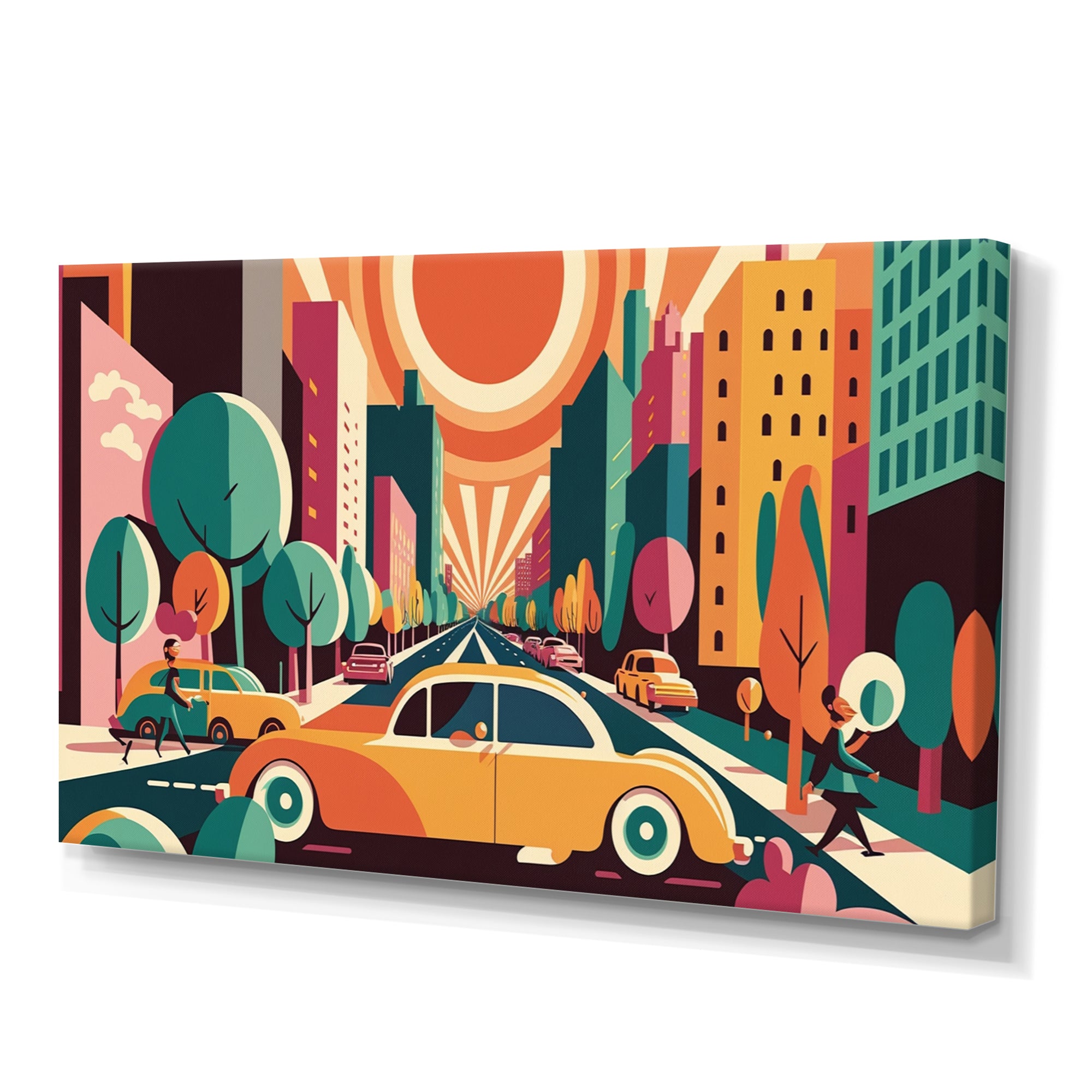 Colorful Cityscape Cars I - Car/Van Canvas Wall Art