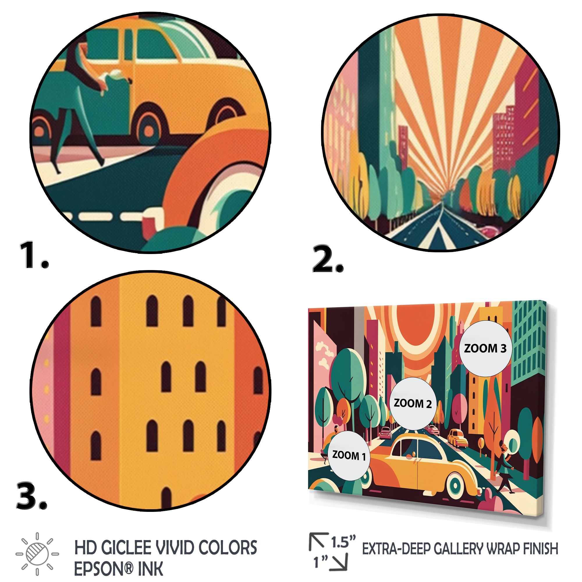 Colorful Cityscape Cars I - Car/Van Canvas Wall Art