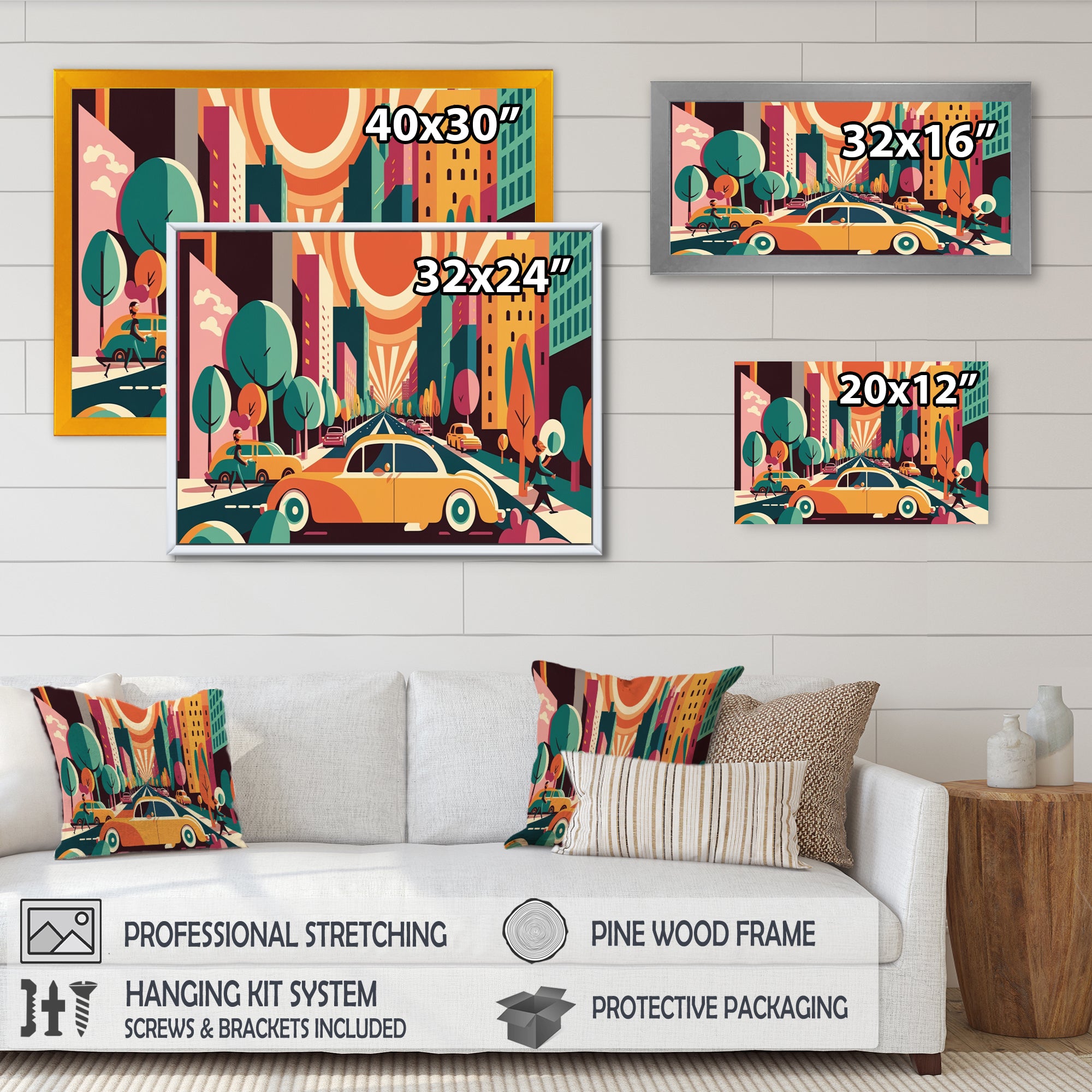 Colorful Cityscape Cars I - Car/Van Canvas Wall Art