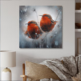Two Red Birds Sitting On Branch - Bird Canvas Wall Art