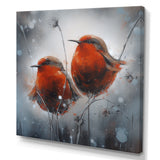 Two Red Birds Sitting On Branch - Bird Canvas Wall Art