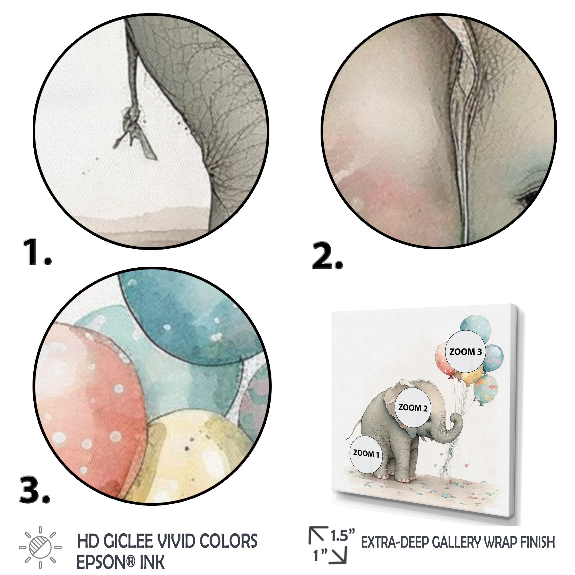 Grey Illustration Detailed Baby Elephant - Elephant Wall Decor