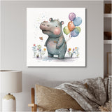 Grey Illustration Detailed Baby Hippo - Hippopotamus Wall Art Prints