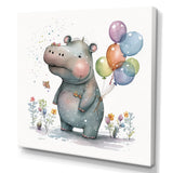 Grey Illustration Detailed Baby Hippo - Hippopotamus Wall Art Prints