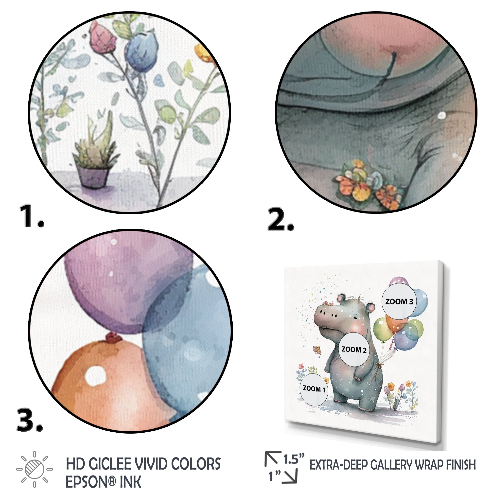 Grey Illustration Detailed Baby Hippo - Hippopotamus Wall Art Prints