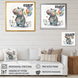 Grey Illustration Detailed Baby Hippo - Hippopotamus Wall Art Prints