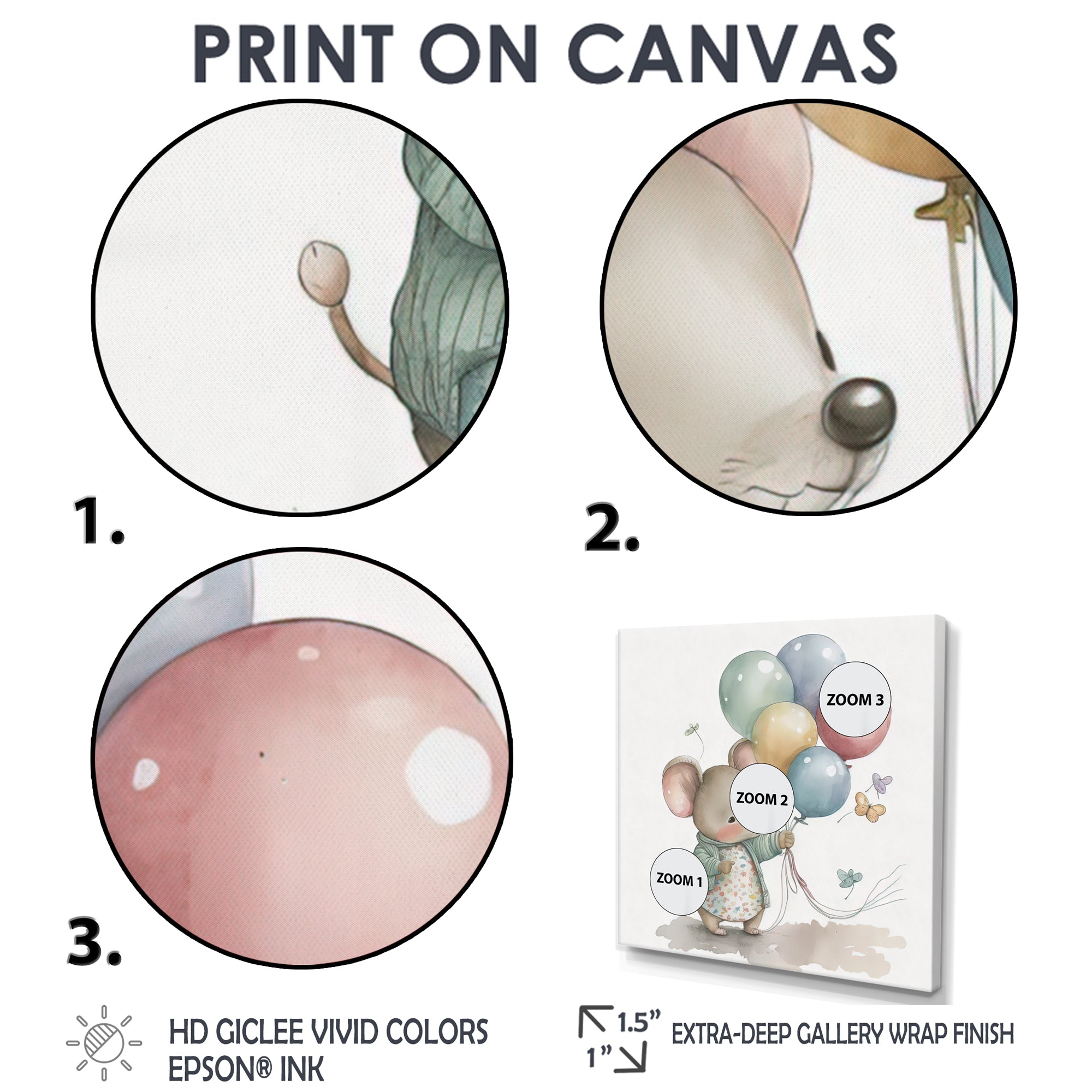 Grey Illustration Detailed Baby Mouse - Mouse Wall Art Prints