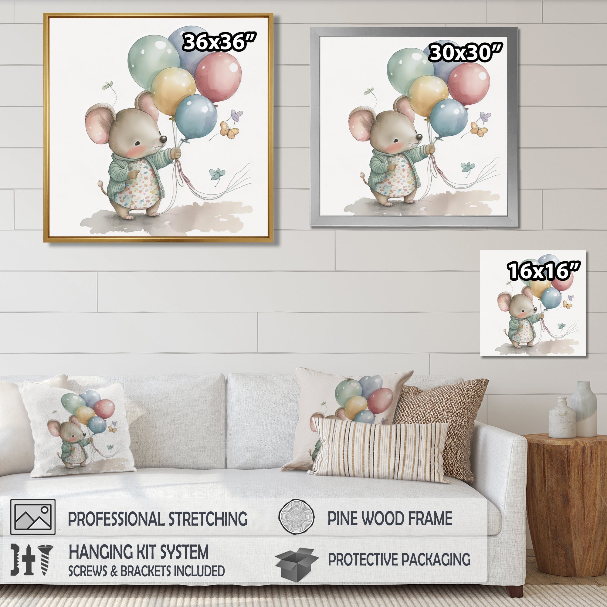 Grey Illustration Detailed Baby Mouse - Mouse Wall Art Prints