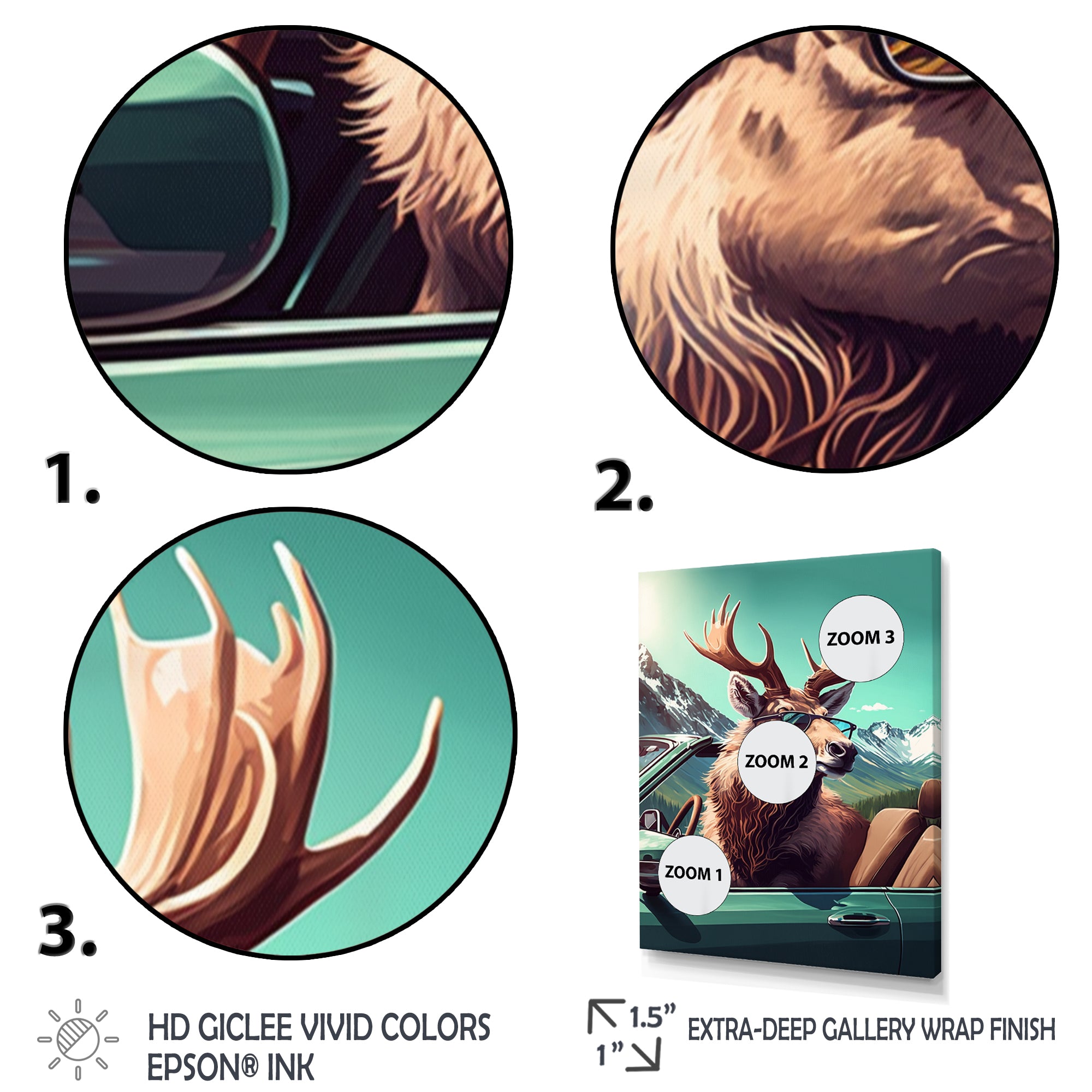 Brown Elk Wearing Sunglasses In Sportscar - Deer Bedroom Wall Art