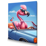 Pink Flamingo Wearing Sunglasses In Sportscar - Flamingo Canvas Wall Art