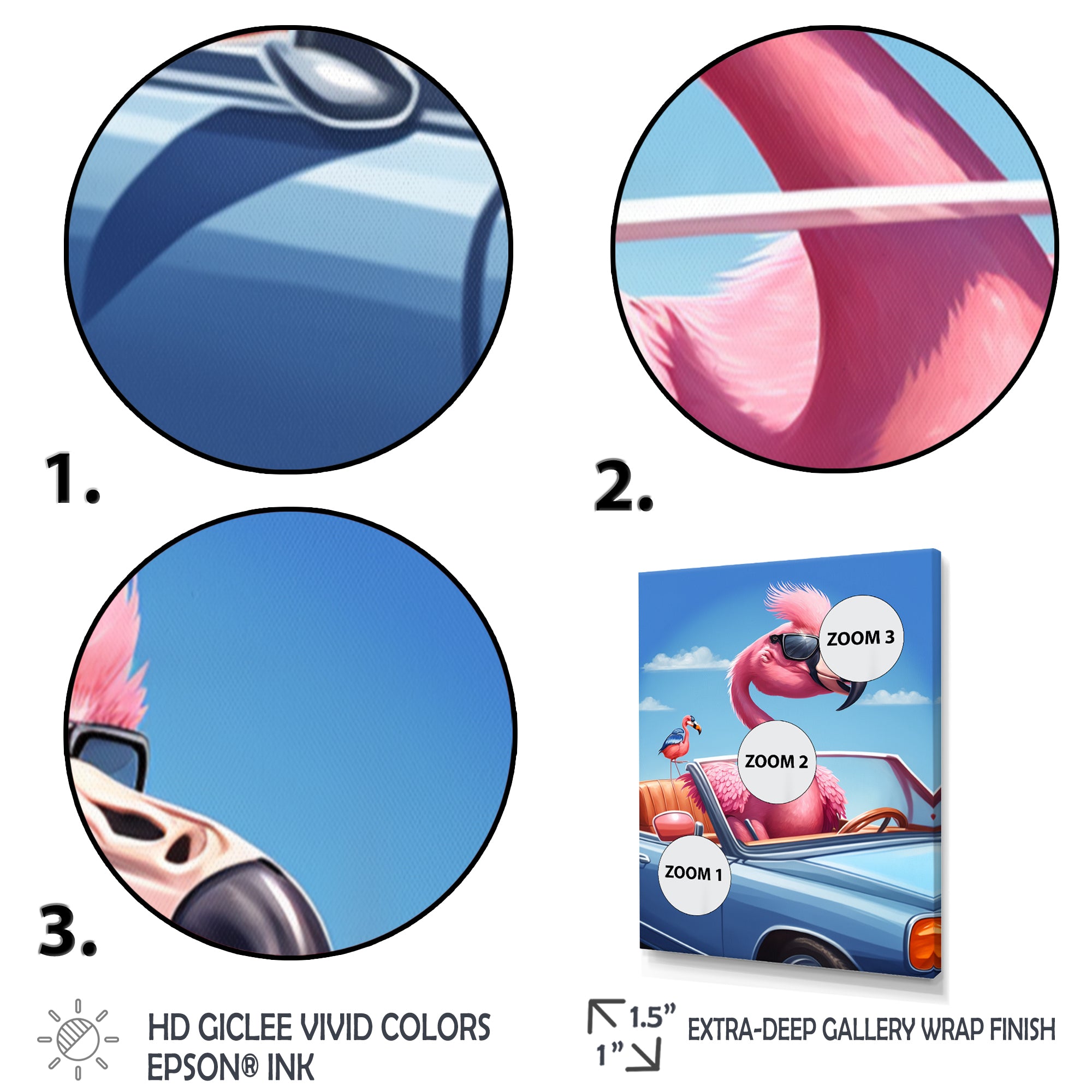 Pink Flamingo Wearing Sunglasses In Sportscar - Flamingo Canvas Wall Art