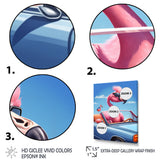 Pink Flamingo Wearing Sunglasses In Sportscar - Flamingo Canvas Wall Art