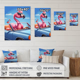 Pink Flamingo Wearing Sunglasses In Sportscar - Flamingo Canvas Wall Art