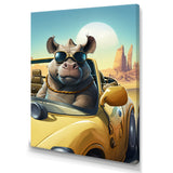 Grey Rhino Wearing Sunglasses In Sportscar - Rhino Wall Decor
