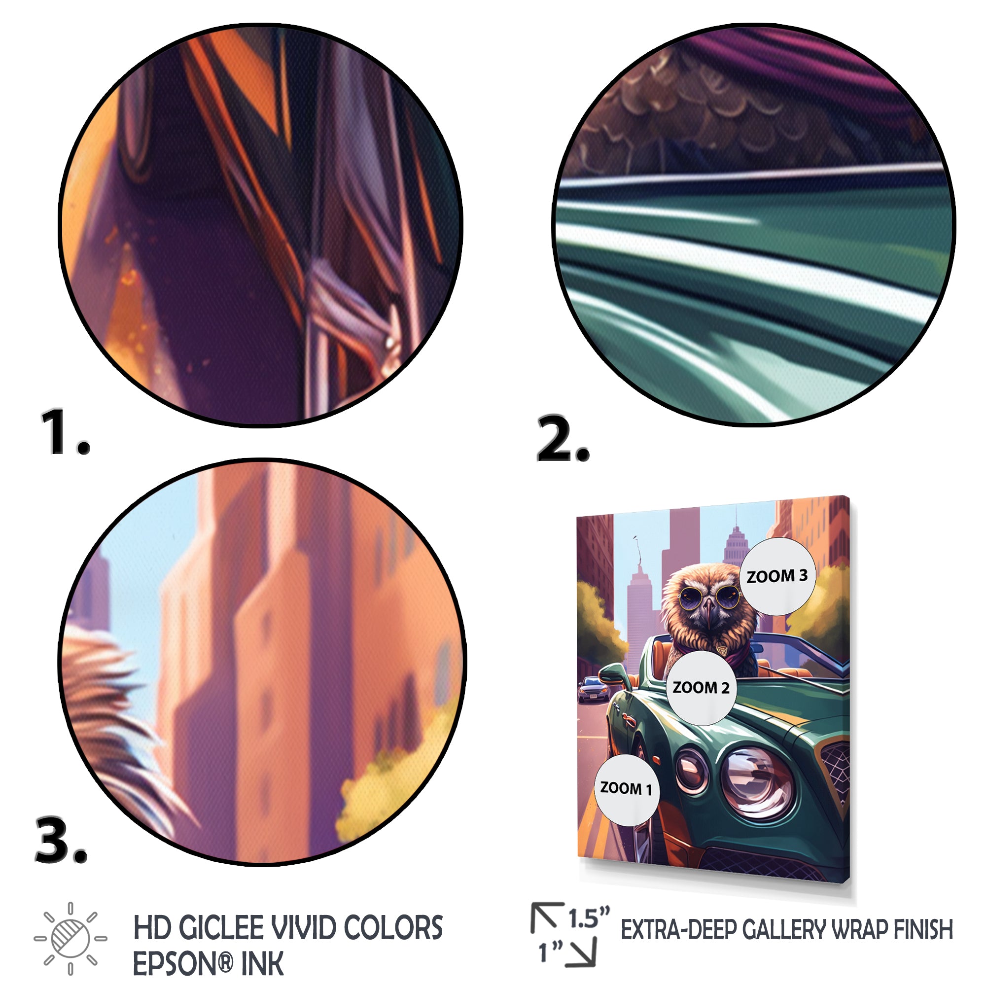 Brown Bird Wearing Sunglasses In Sportscar - Bird Fashion Wall Art Prints