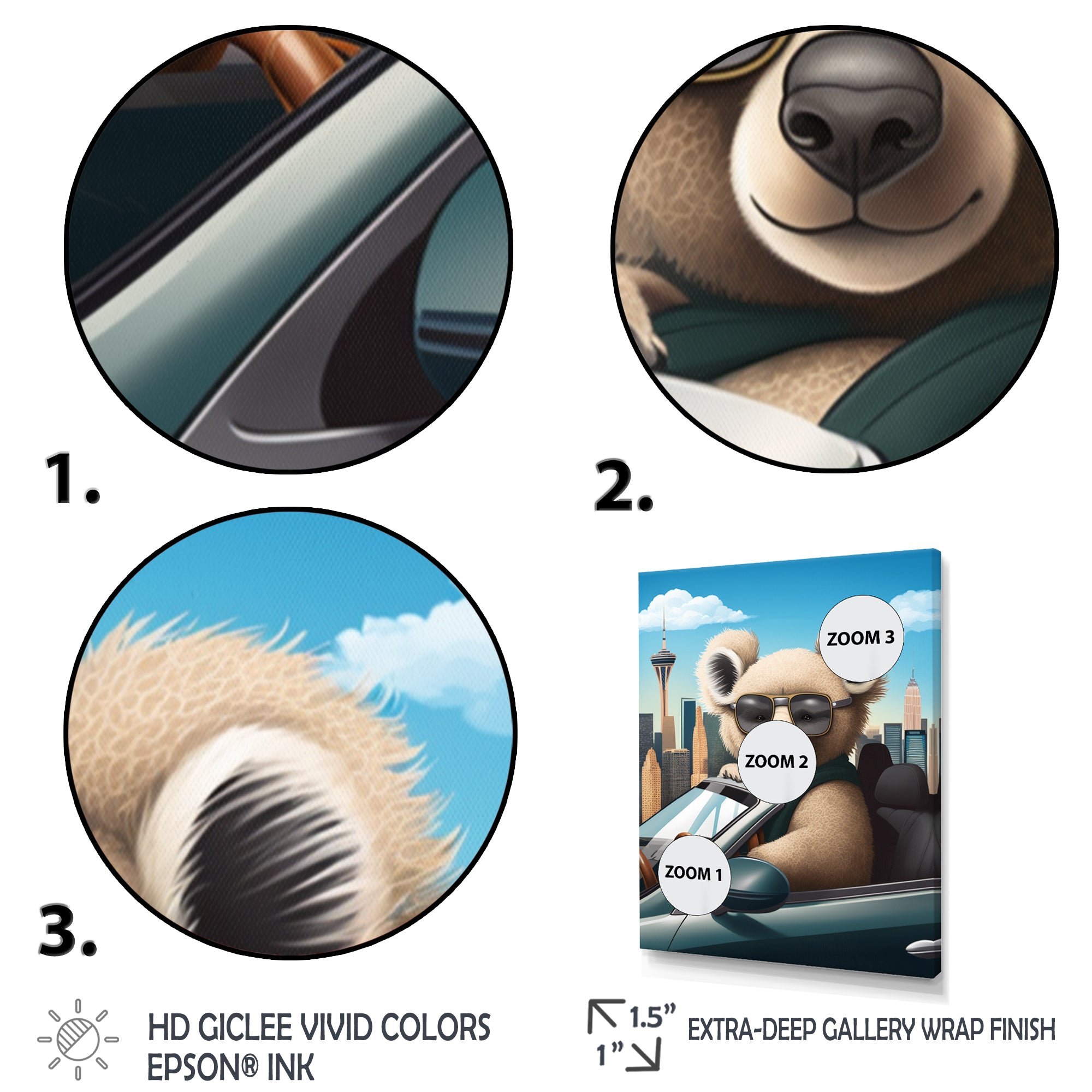Grey Koala Wearing Sunglasses In Sportscar - Gray Koala Wall Art