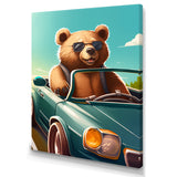 Brown Bear Wearing Sunglasses In Sportscar - Bear Fashion Framed Canvas Art